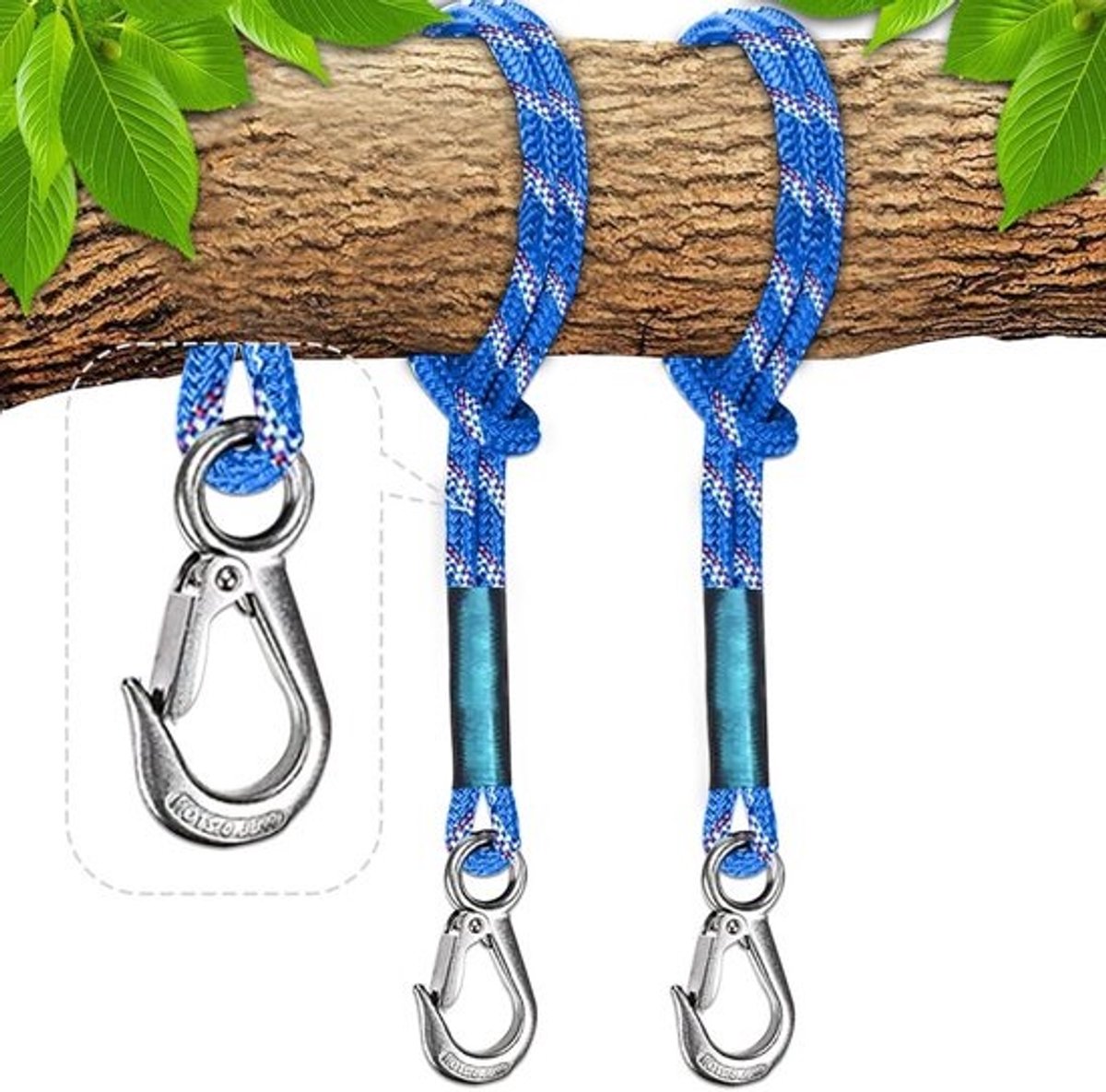 Set van 2 ophangtouwen 50 cm - roestvrijstalen haak - zware last - geschikt voor hangstoelen, schommels en hangmatten (blauw)