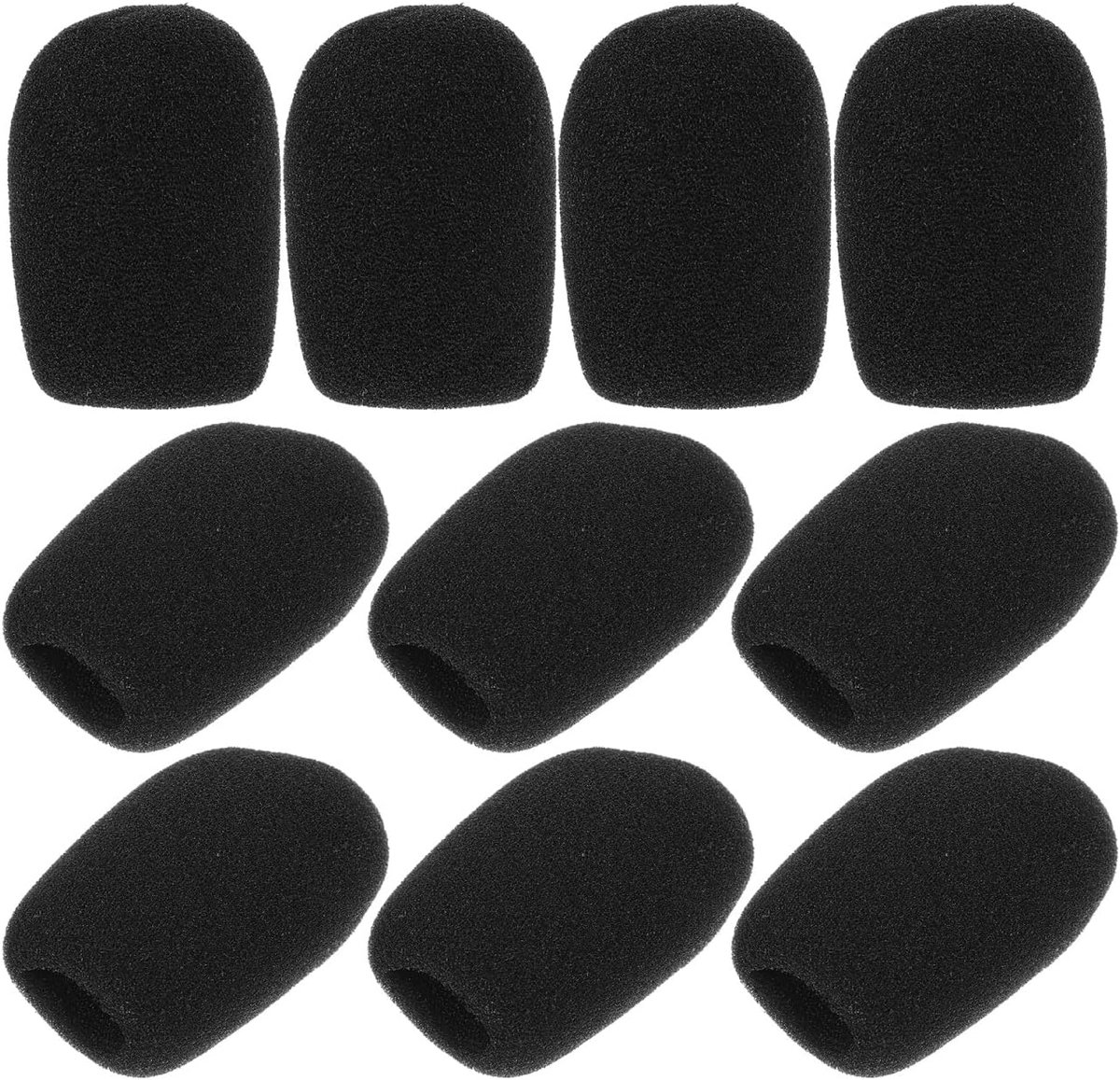 Microfoonhoezen van spons, 10 stuks, zwart, 6,00 x 3,00 x 3,00 cm, voor microfoon, ruisonderdrukking, voor conferenties, podium en opname