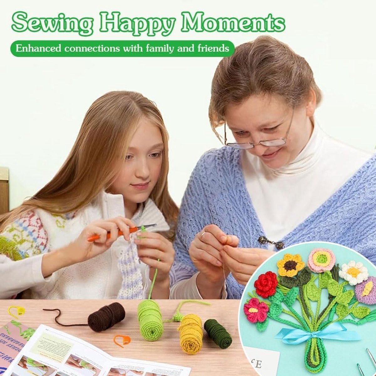 Haakset voor beginners, bloemen, bladwijzers, doe-het-zelf, dieren, haakset, breiset, handwerk, knutselset met haaknaald, garen, instructies, haakset, creatieve set om zelf te maken