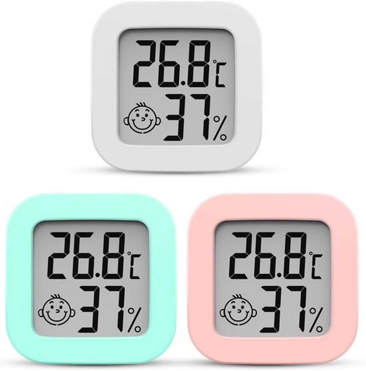 3x Digitale Mini Thermo-hygrometer voor Binnenhuis Temperatuur en Vochtigheid