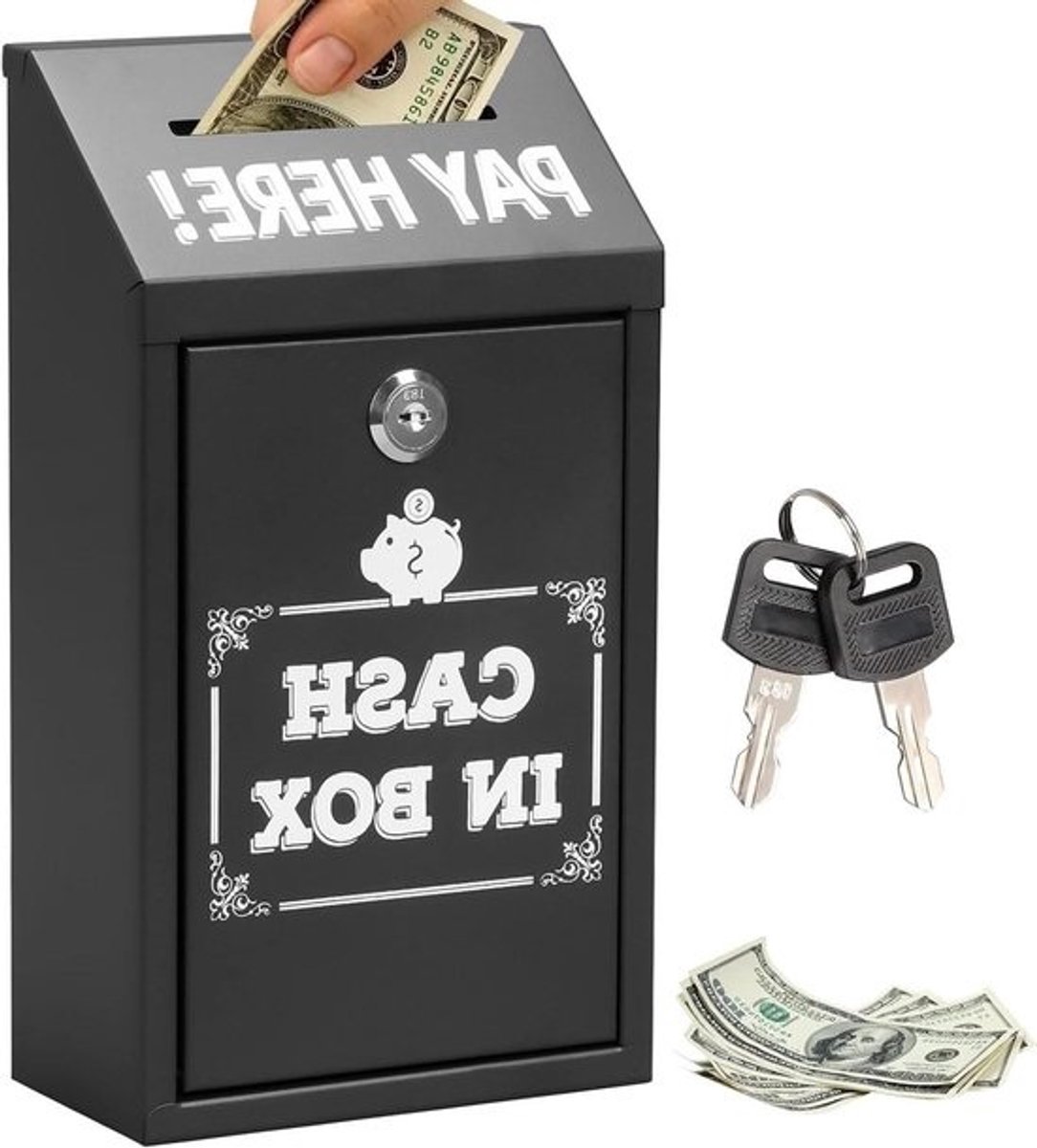 Geldcassette met Slot - Opbergbox Muntendispenser - Geld Bewaren - Stevig Metalen Materiaal - 26 x 14 x 7.5 cm