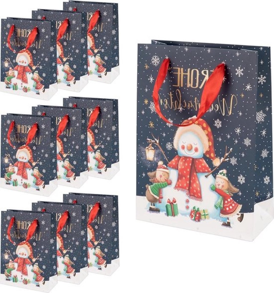 Papieren Cadeauzakjes - Geschenktasjes Kerst - Cadeaus Inpakken - Met Sneeuwpop Motief - 345 x 25 x 85 cm - Multicolor