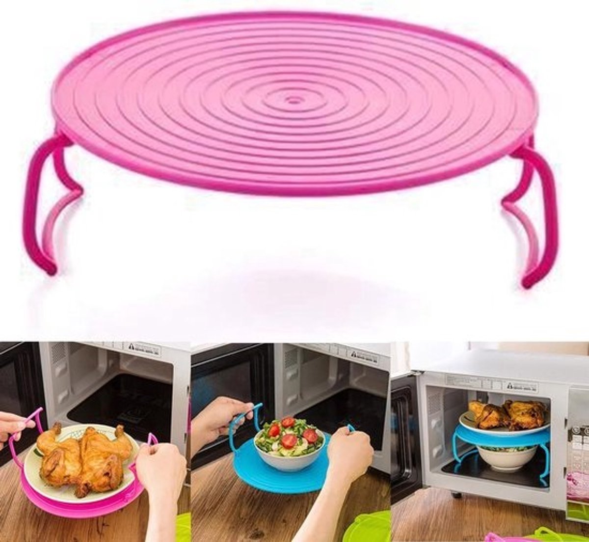 Magnetron Stoomrek - Oven Plank - Gelijk Tijd Koken - Stapelbaar Ontwerp - 23.5 x 8.3 cm - Roze