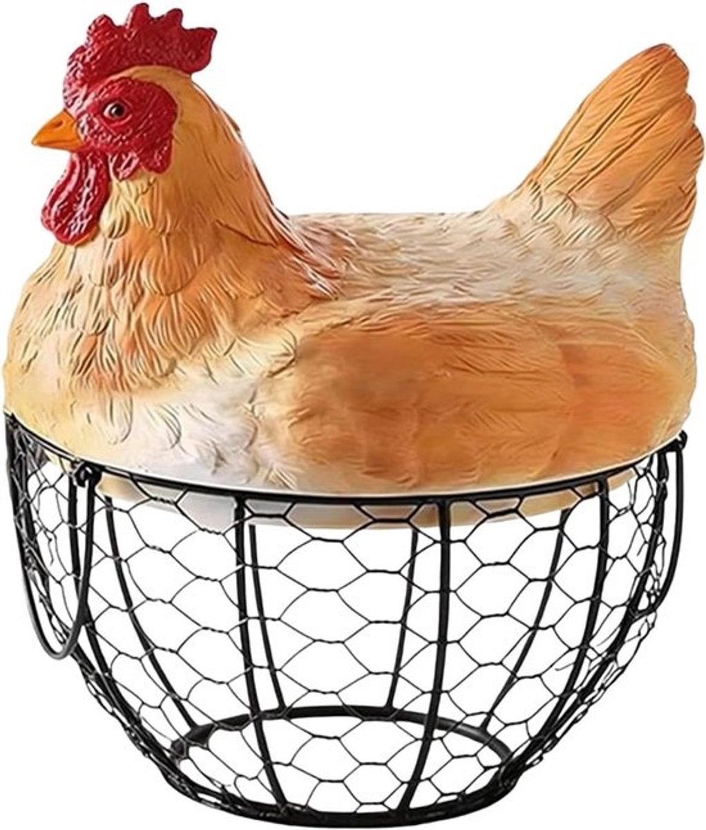 Draad Eiermand - Eierhouder Boerderij - Keuken Organiseren - Vintage Kippendeksel - 25 cm Hoogte - Zwart