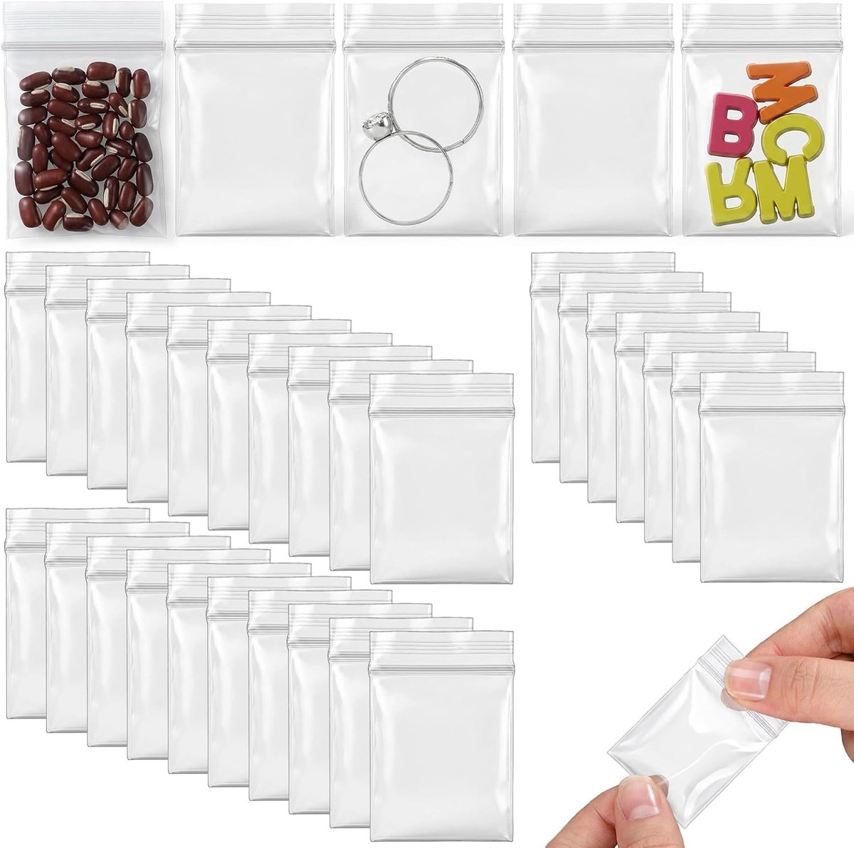 200 stuks kleine plastic zakken, 5 x 3,5 cm, mini ritssluiting, transparante kleine plastic zakken, kleine plastic zakken, herbruikbare mini-zakken met druksluiting voor ringen, oorbellen