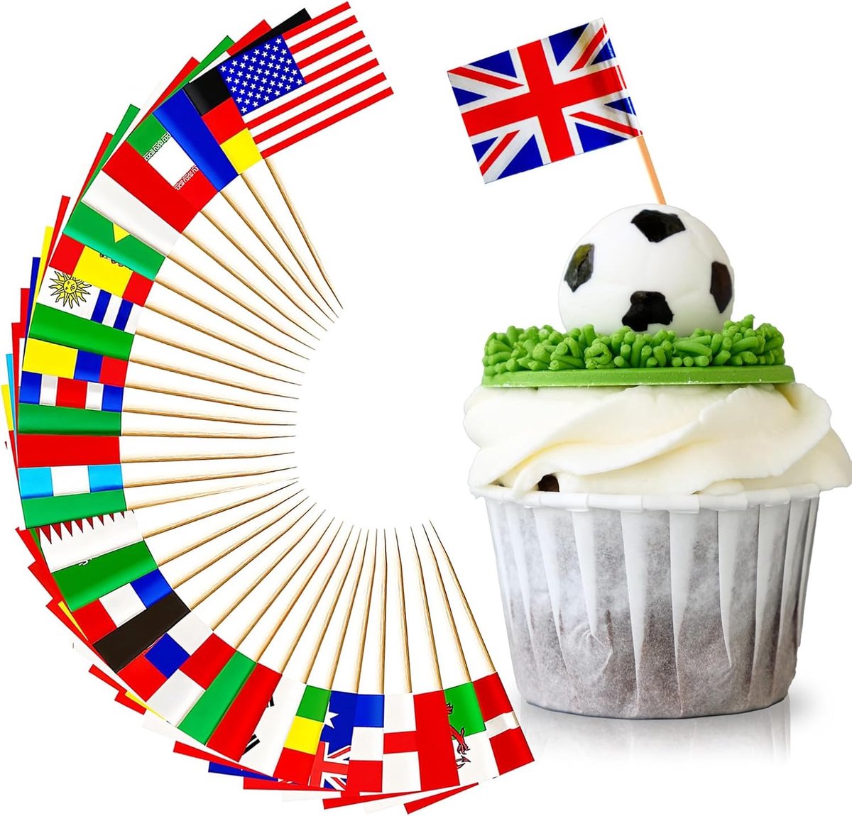 200 stuks internationale tandenstokers met vlaggen, cocktailprikkers met vlaggen, 50 landenvlaggen, kleine vlaggetjes voor landenfeesten, verjaardagen, voetbal-EM, Eurovisie 2025, WK, barfeesten