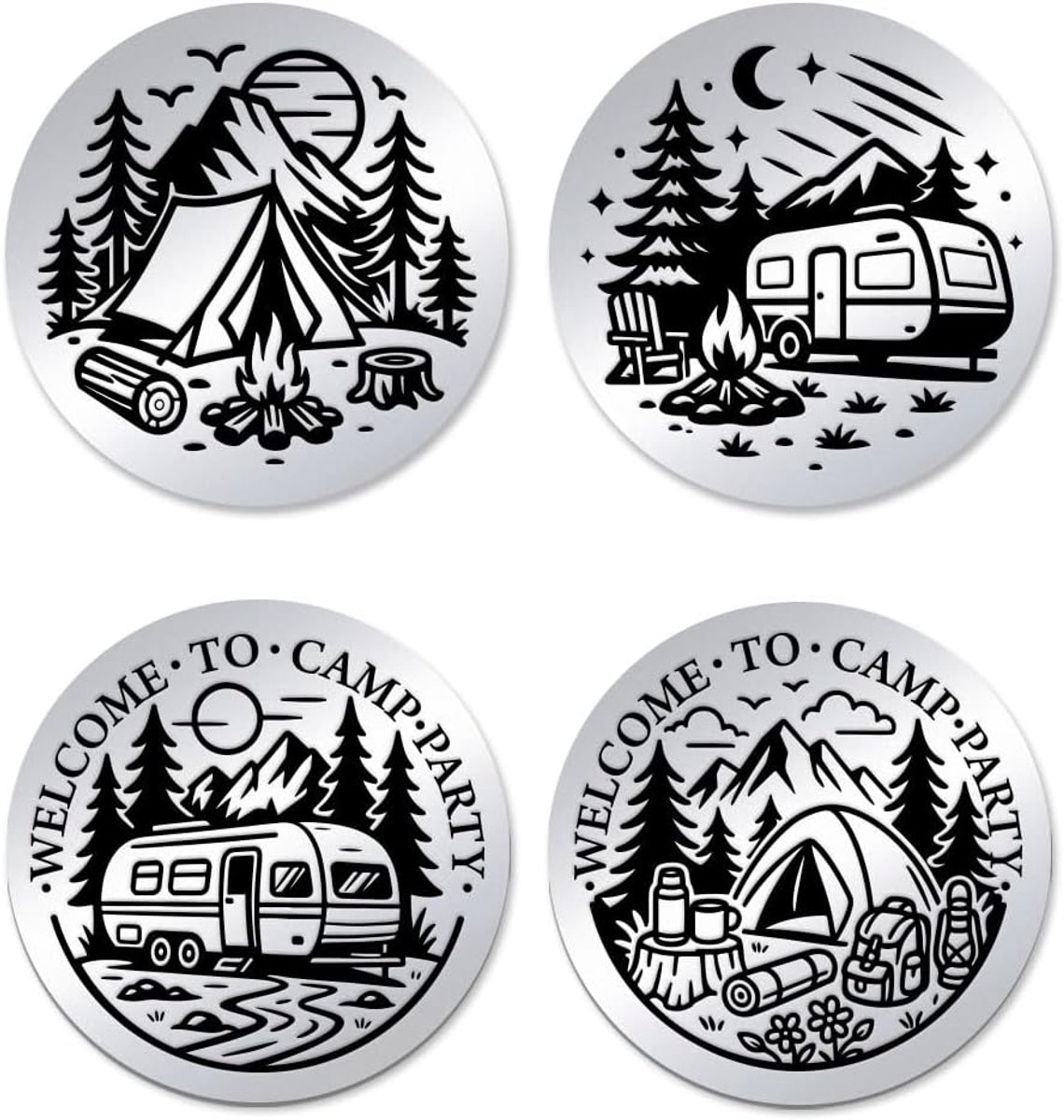 2 stuks 2 stijlen roestvrij staal camping party uitdaging munt met papieren doos beslissingsmaker munt geschenken voor mannen vrouwen kamp vrijgezellenfeest gunsten voor camping bruids