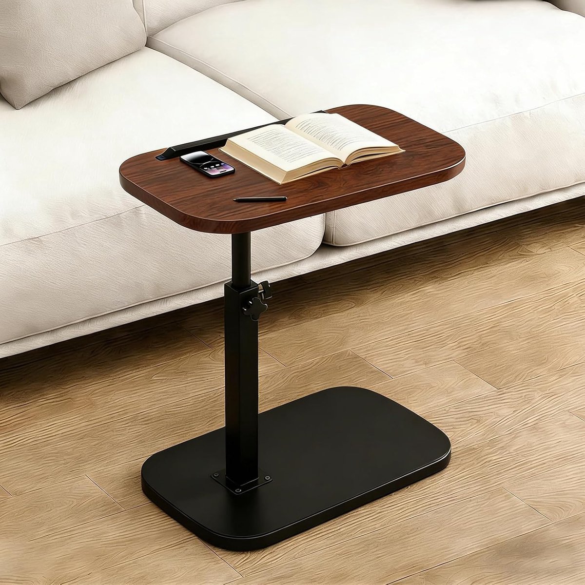 360 graden draaibaar, klaptafel, in hoogte verstelbaar, 45-80 cm, nachtkastje, salontafel, bijzettafel, retro bijzettafel voor kleine kamers (walnoot)
