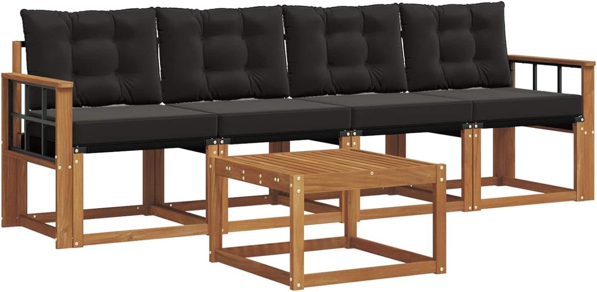 Bankset voor buiten, 5-delig, acaciahout, naturel en zwart
