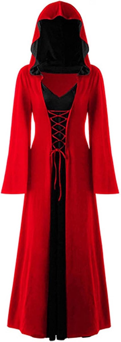 Heksenjurk, Halloween vampierkostuum voor dames, grote maten, renaissancekostuum voor dames, middeleeuwse jurk (rood, S)