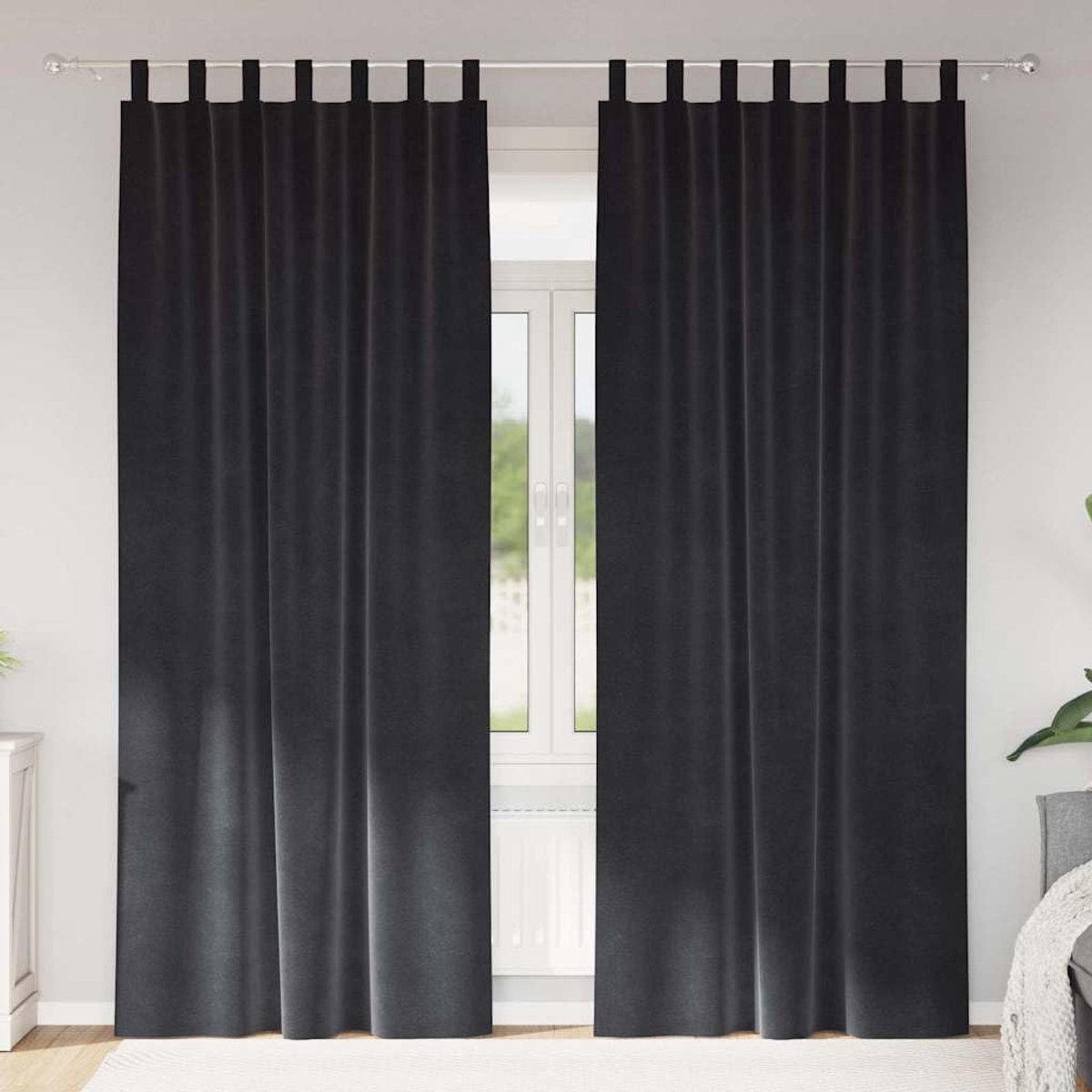Verduisteringsgordijnen, set van 2, donkergrijs, 140 x 225 cm, ondoorzichtig, fluwelen gordijnen voor slaapkamer en woonkamer, met lussen, set van 2