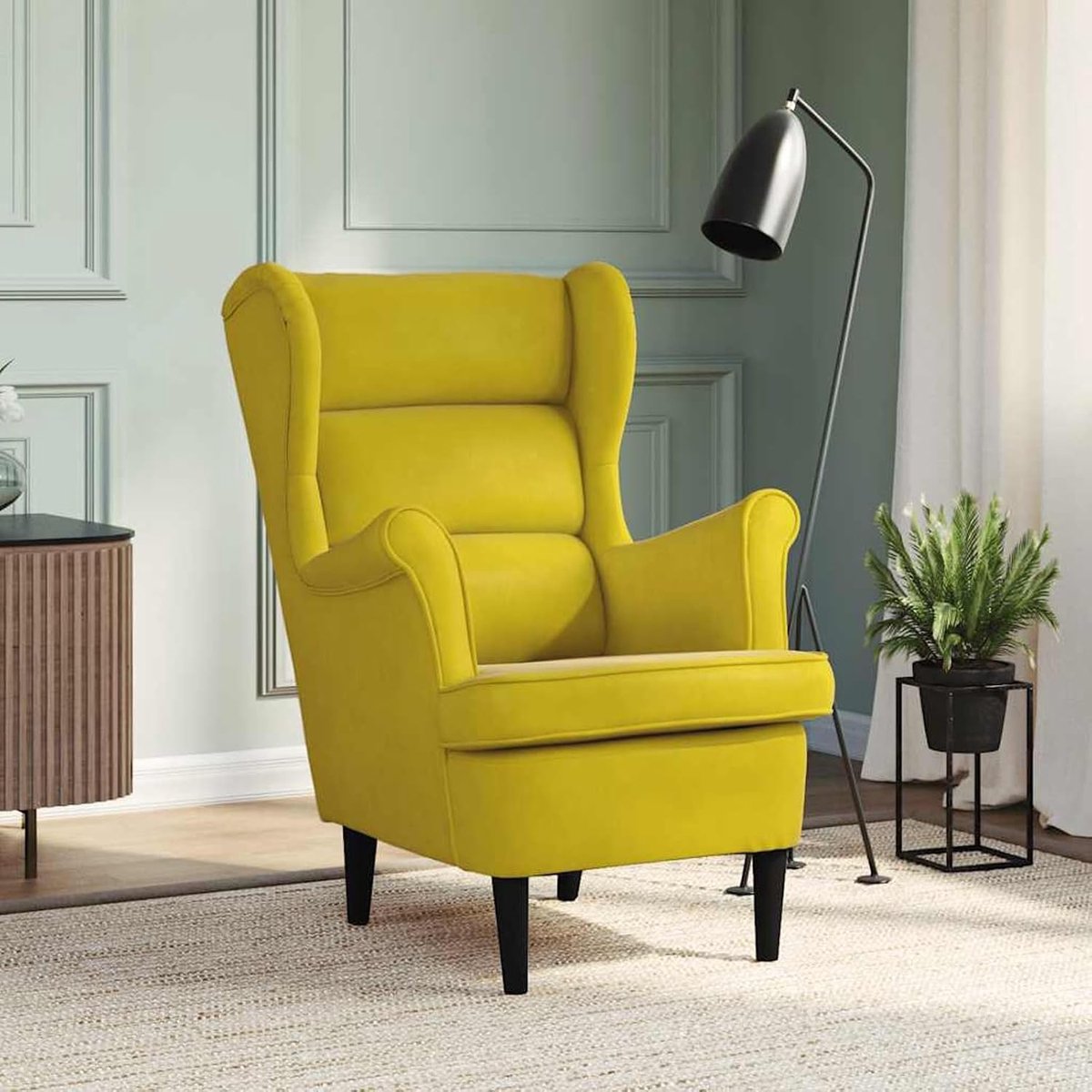 Fauteuil Wing fauteuil woonkamer stoel relaxstoel TV fauteuil lederen fauteuil ruststoel cocktailstoel clubstoel lounge stoel mosterdgeel fluweel