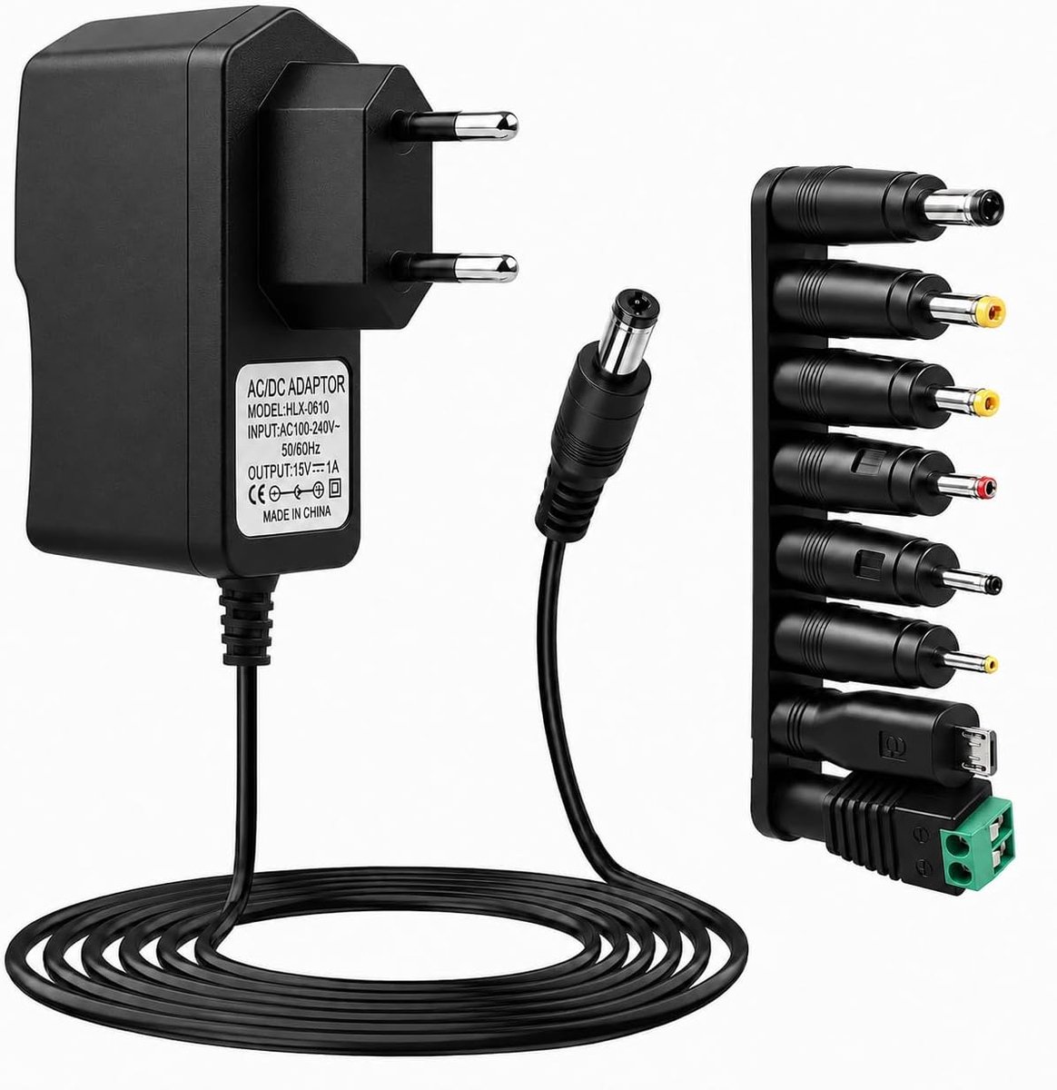 15V 1A Opladeradapter, AC 230V 220V naar DC 1000mA met 5,5x2,1mm Connectoren, Universele 8-Pins Voedingsadapter voor Camera's, Tablets, Scanners, Tv-Boxen, LED-Bewaking Scamera's en Harde Schijven
