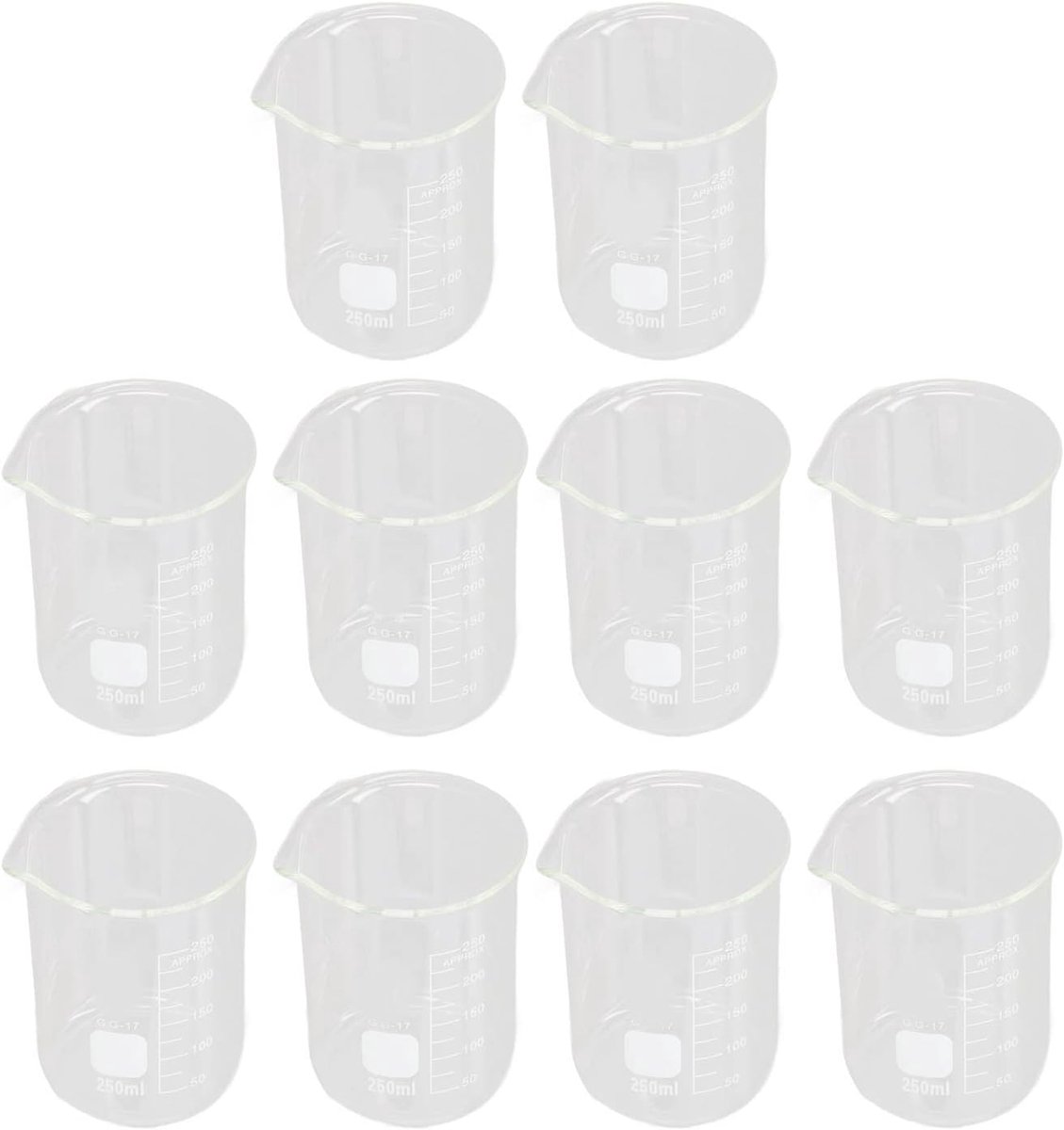 10 Stuks 250 Ml Wetenschappelijke Bekers Borosilicaatglas Lage Vorm Beker Afgestudeerd Meten Lab Beker voor Experiment