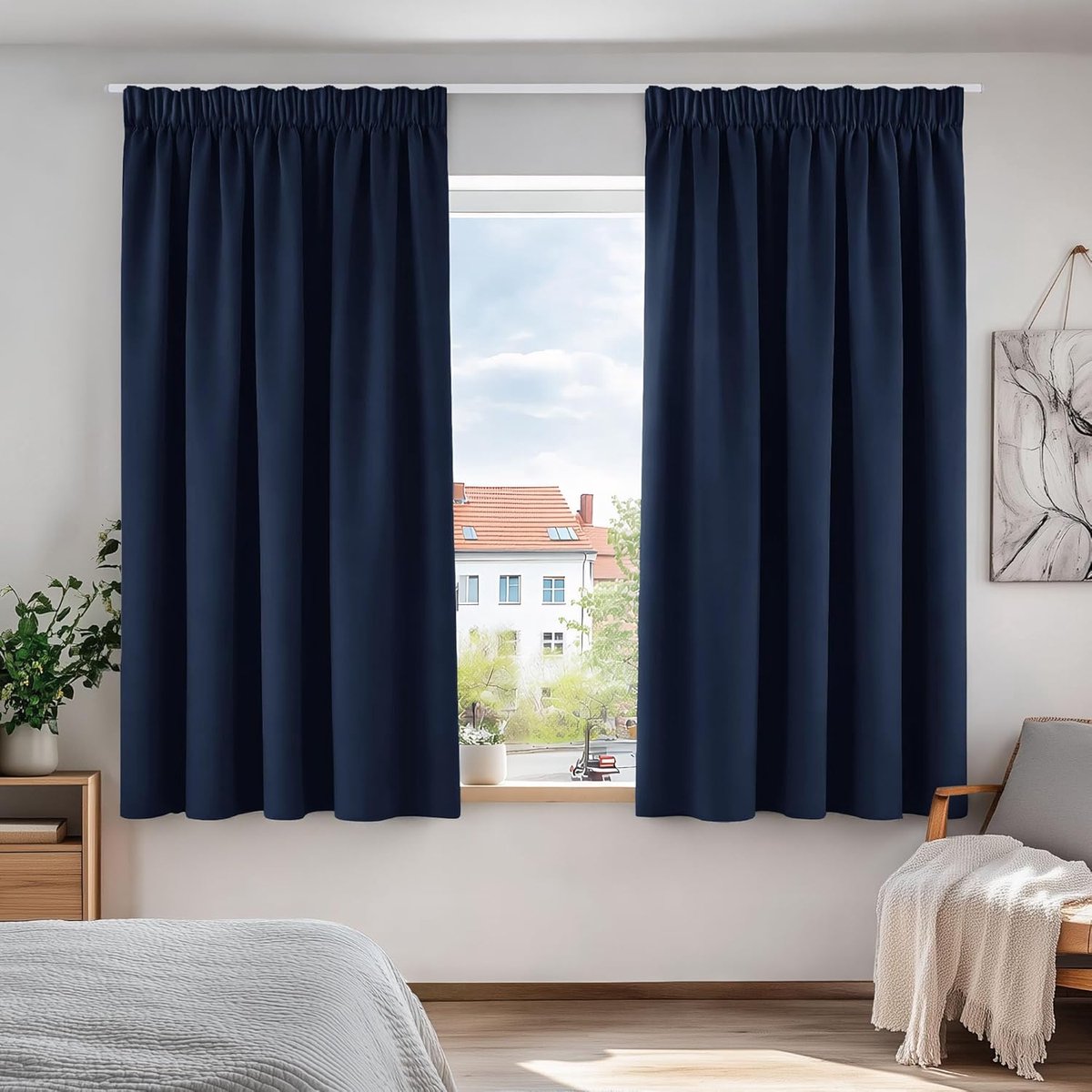 Warmtewerend Gordijn, 117×138 cm, 2 Stuks, Marineblauw