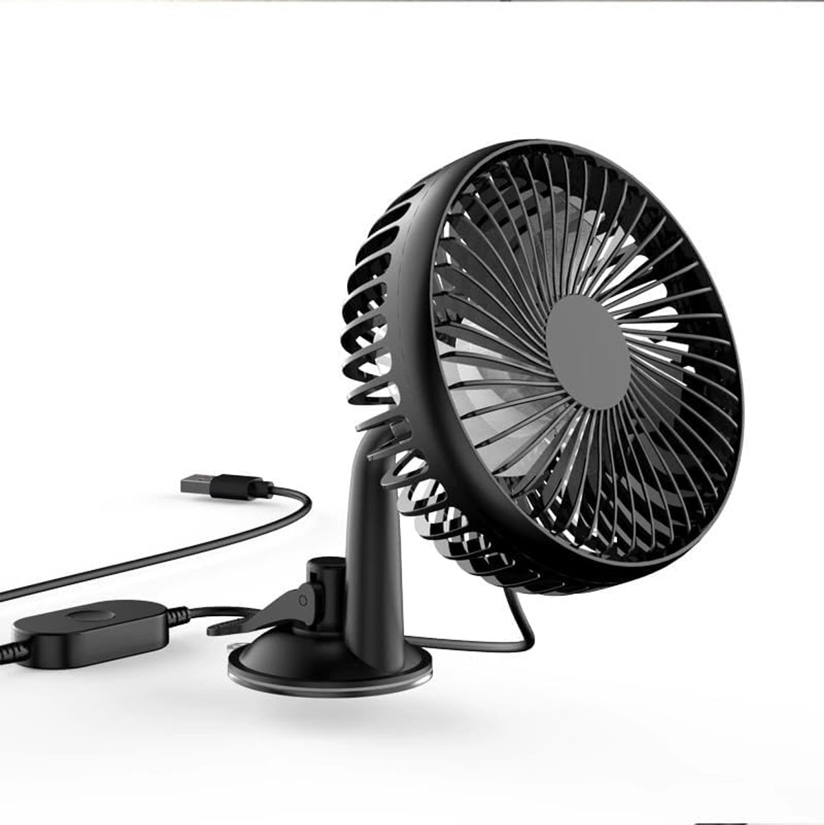 USB-autoventilator met Zuignap, Stille Borstelloze Motor met 3 Snelheden, USB-aangedreven Verstelbare Bureauventilator voor Autoraam, Kantoormuur