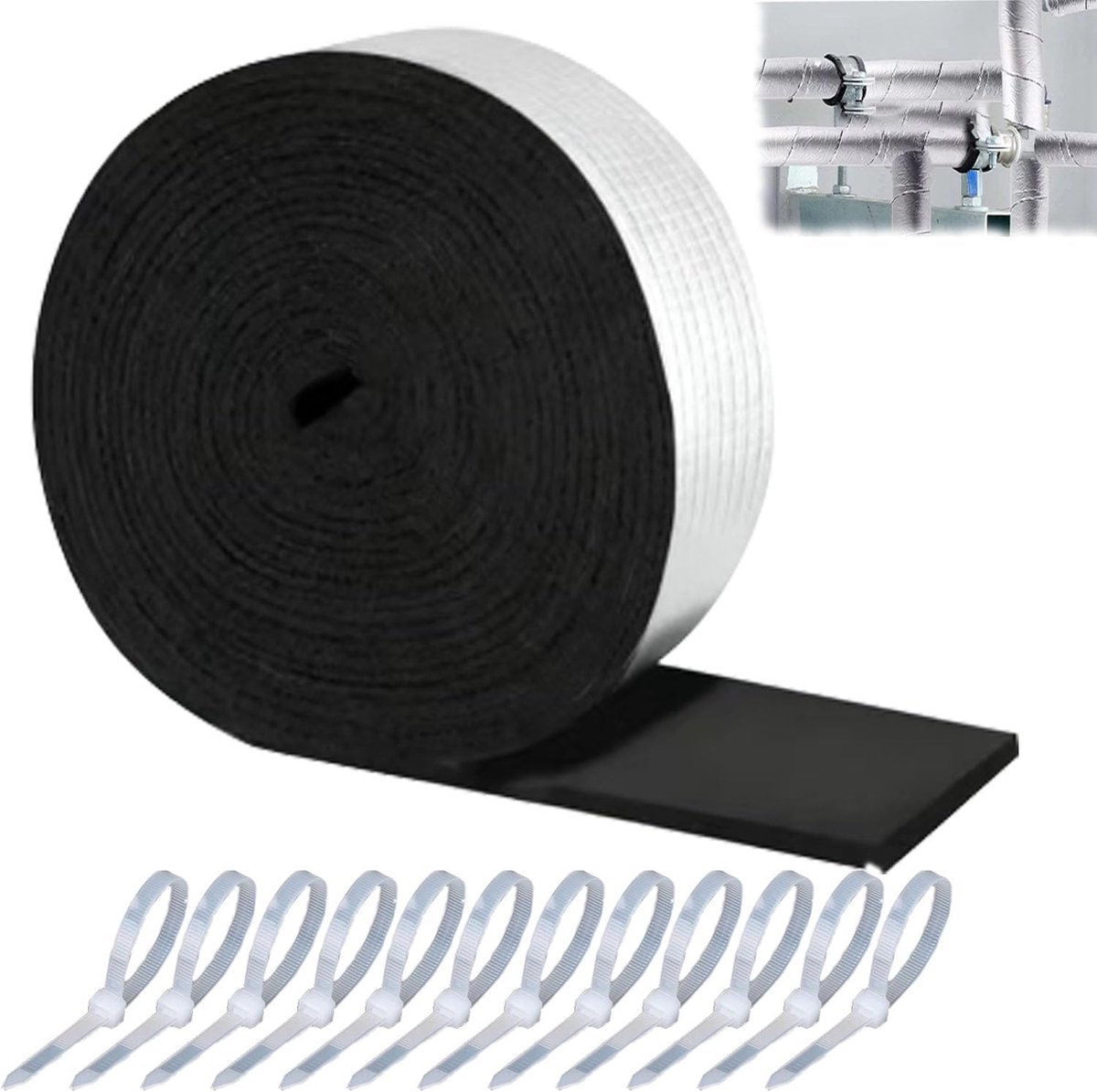 Buisisolatie, 10 m x 10 cm, isolatie van verwarmingsbuizen, isolatietape met schuim