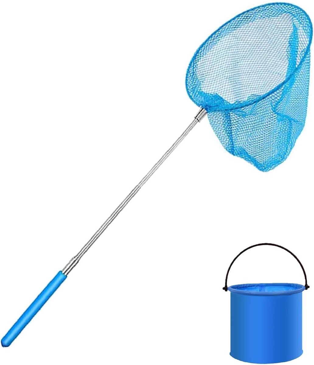 telescopisch vlindernet, met emmer, opvouwbaar, kleur vlindernet met antislip handgreep, voor het vangen van vlinders, kleine vissen, insecten