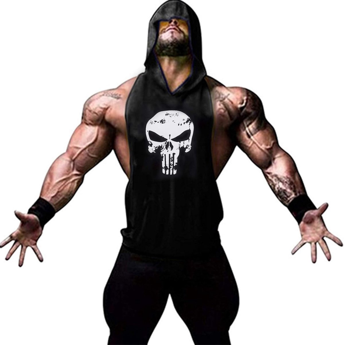 Sporttanktop voor heren, met capuchon, spiershirt voor training, gym, fitness en bodybuilding