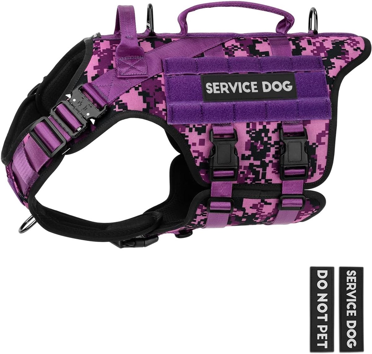 Hondenharnas - PETNANNY hondenharnas service hondenvest voor grote rassen hond, haak en lus paneel voor service hondenpatchs, werkhond MOLLE vest met handvat voor wandelen wandelen training