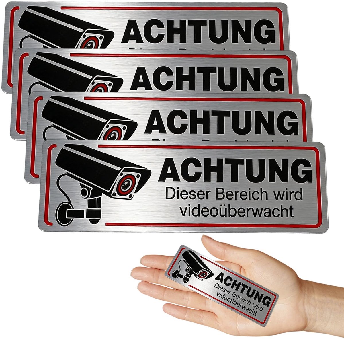 Videobewakingsplaatjes 12 x 4 cm - zelfklevend - waarschuwingsborden - voor privéterrein en kantoor - ShopVlot