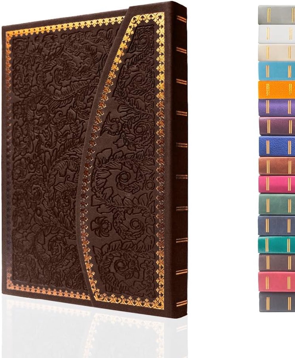 JOURNALS Magnetisch dagboek, snijwerk, vintage notitieboek, kunstleer, harde kaft, persoonlijk dagboek met gelinieerde pagina's en bladwijzer van lint, 20,4 x 14,5 cm