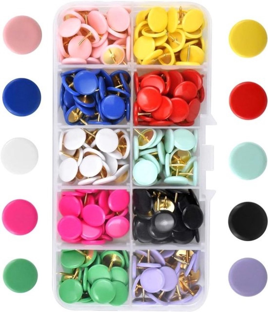 Decoratieve Punaises - Creatieve Nietjes - Prikbord Versieren - Platte Kop Design - 300 Stuks - Meerkleurig