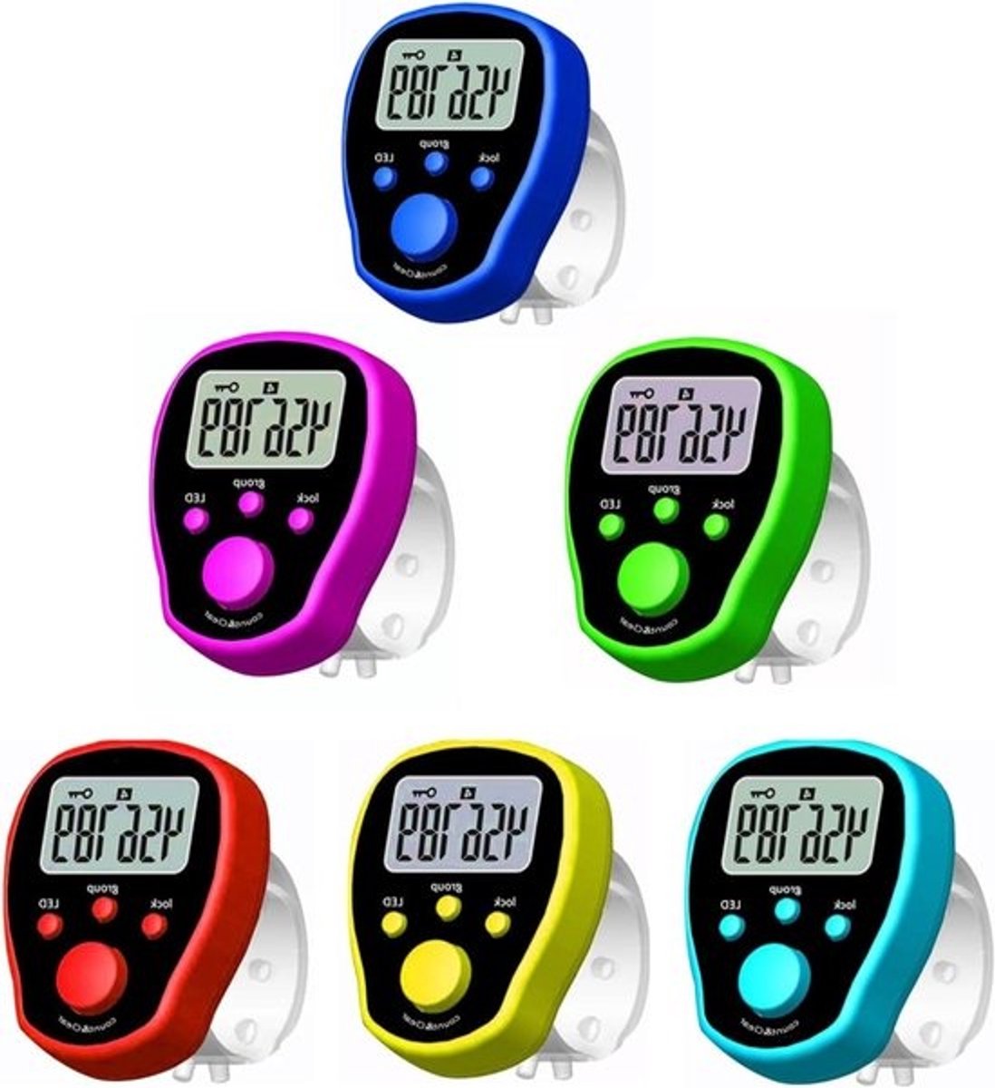Digitale handteller - Vinger teller - Rondetelling sport - 5 kanalen - Tot 999999 - Veelkleurig
