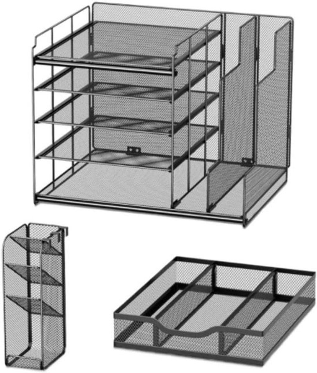 Bureau Organizer - Desktop Houder - Kantoor Netjes - Grote Capaciteit - 11x11 Inch - Zwart