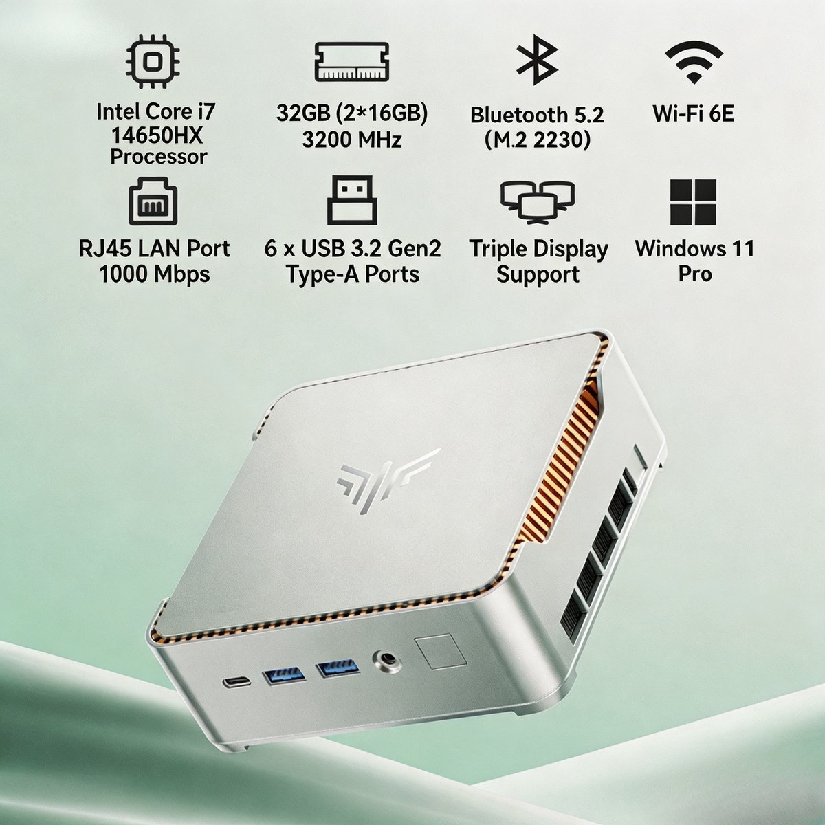 Mini-pc Intel i7 14650HX - 32GB DDR4 Geheugen - 1TB NVMe SSD - Compact Desktop - WiFi 6E - Windows 11 Pro