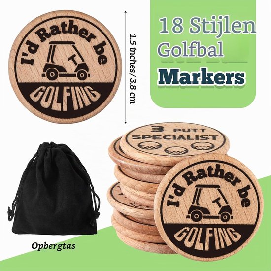 18 Stuks Grappige Golfbal Markers voor Hout Golfballen - Perfect voor Putting, Golfcadeau voor Vader en Kerstmis — afbeelding 5