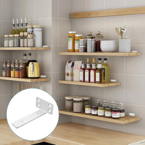 Set van 2 L-vormige Planksteunen voor Wandmontage, 15 cm, Zware Belastbaarheid tot 50 kg, Ideaal voor Keuken en Kantoor, Inclusief Dowel Schroeven, 4 mm Dikte — afbeelding 4