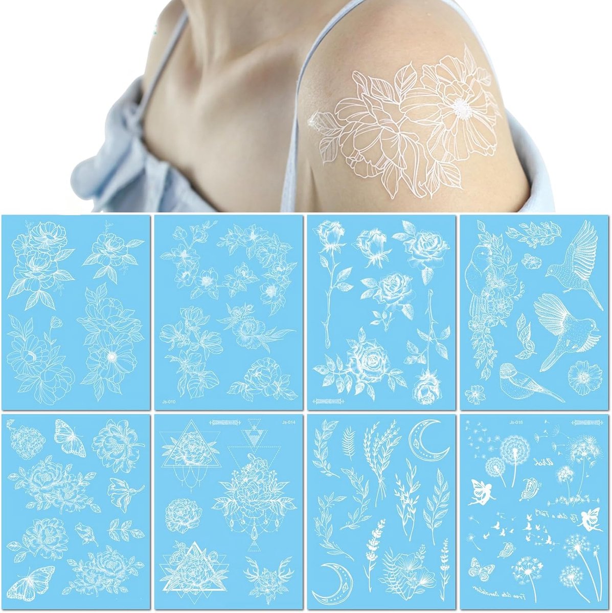 8 Vellen Waterdichte Witte Bloemen Verse Sleutelbeen Arm Tijdelijke Tatoeage Stickers