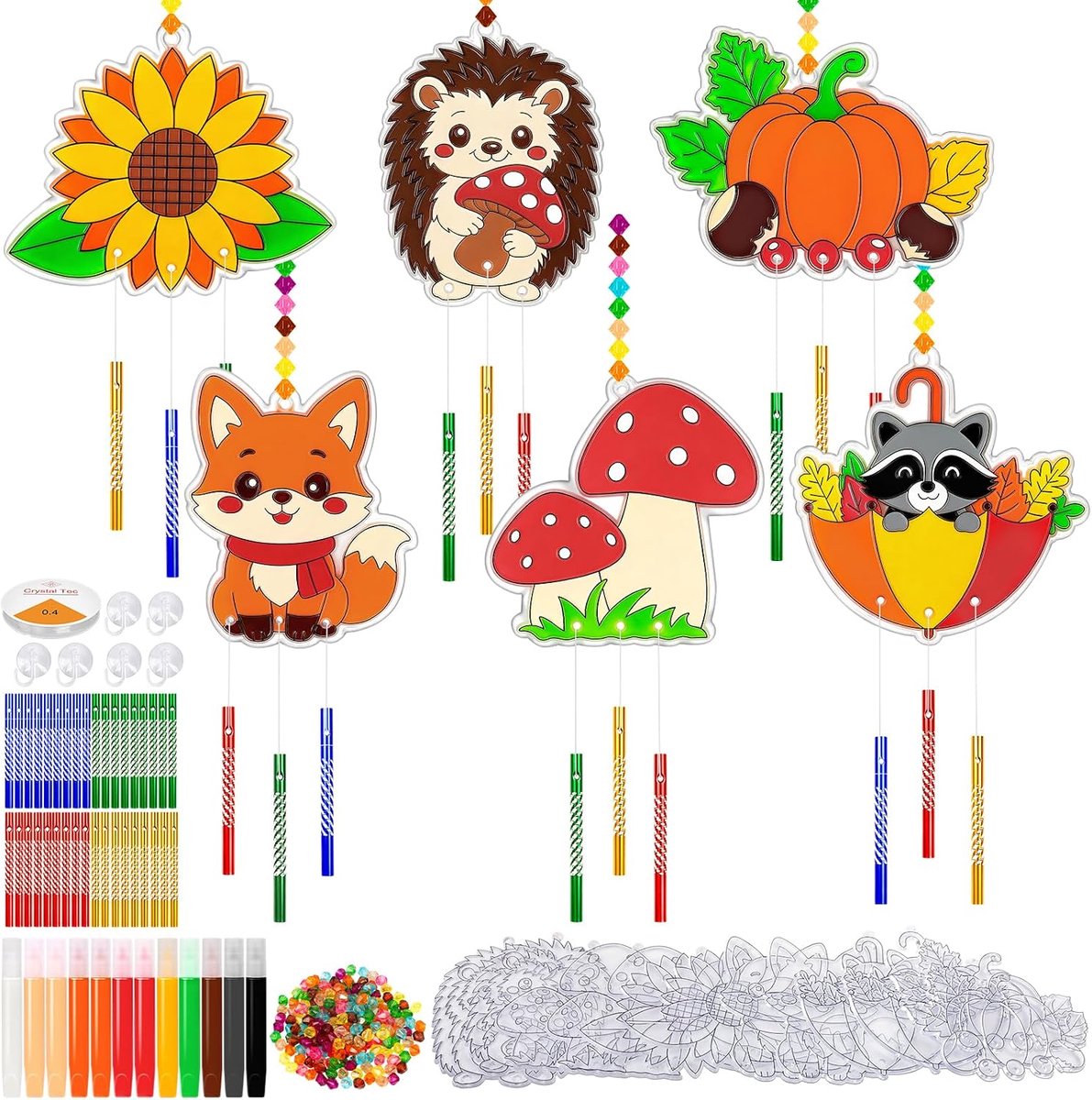 Knutselset voor herfst-windgongen voor kinderen (12 stuks) – Acryl-zonnevangers om te beschilderen – Tuindecoratie & raamdecoratie – Creatieve herfstknutselsets voor meisjes en jongens