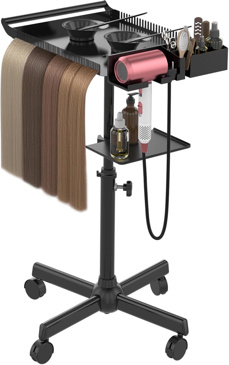 Haarstylist-dienblad op wielen, rollende salonlade met houder en haarseparatorstandaard, salontrolley verstelbare lade met opslagplatform verfkommen en gereedschap voor haarstylist