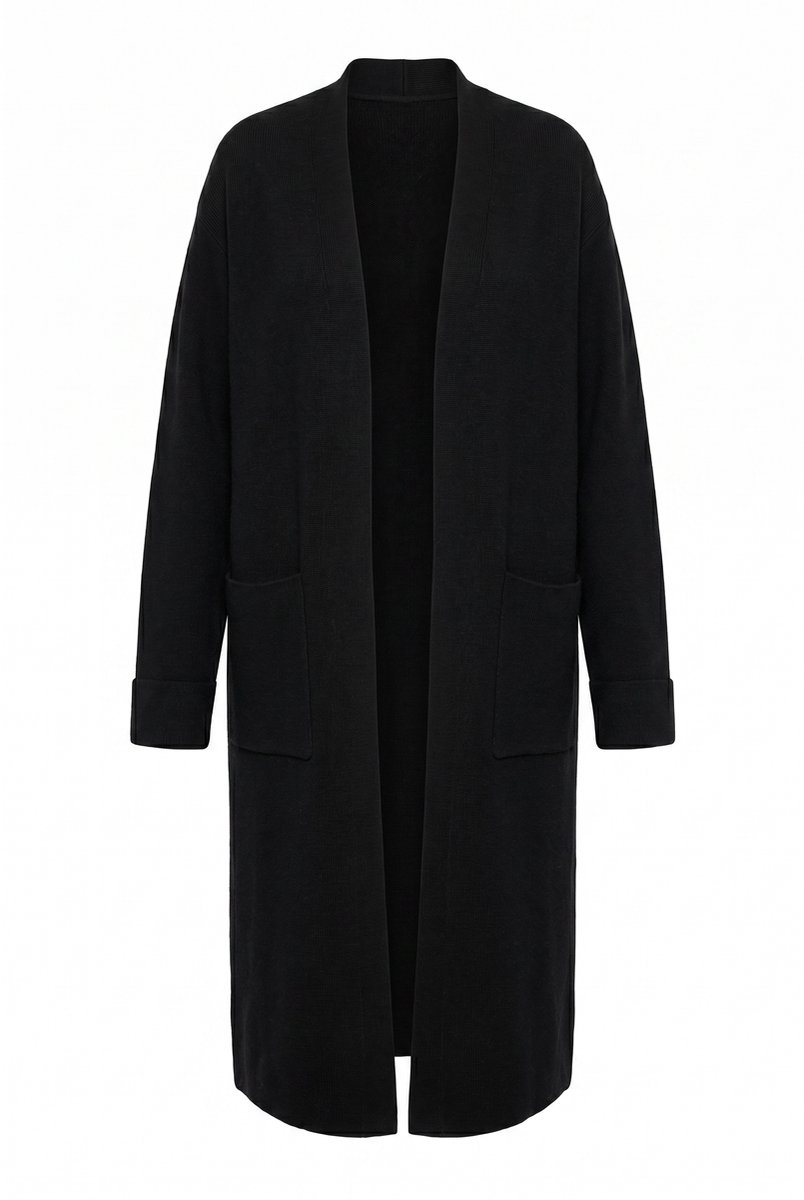 Ulla Popken - Dames - Lang vest oversized zonder sluiting lange mouwen - Zwart - Maat 42+