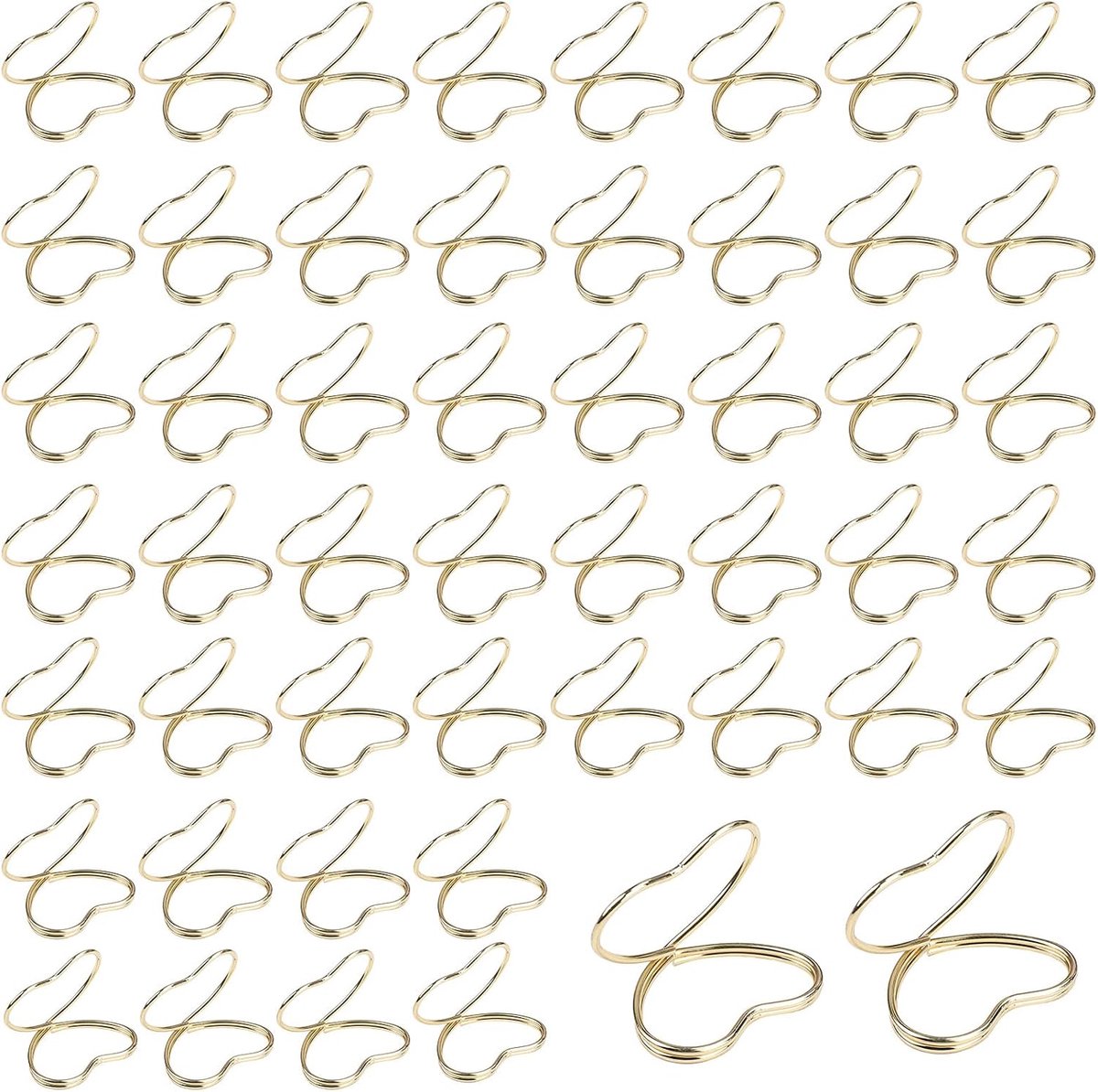 50 stuks gouden metalen bruiloftskaartenhouders, goudkleurige dubbellaagse hartvormige tafelkaarthouder, menukaarthouder en fotohouder, voor bruiloft, feest, kantoor