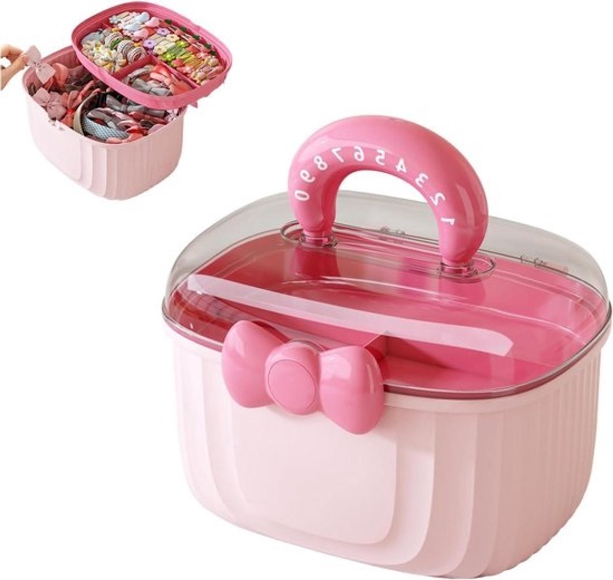 Opbergdoos Haaraccessoires - Organizer Meisjes - Haarspullen Sorteren - Transparant Deksel - 275 x 145 x 15 cm - roze