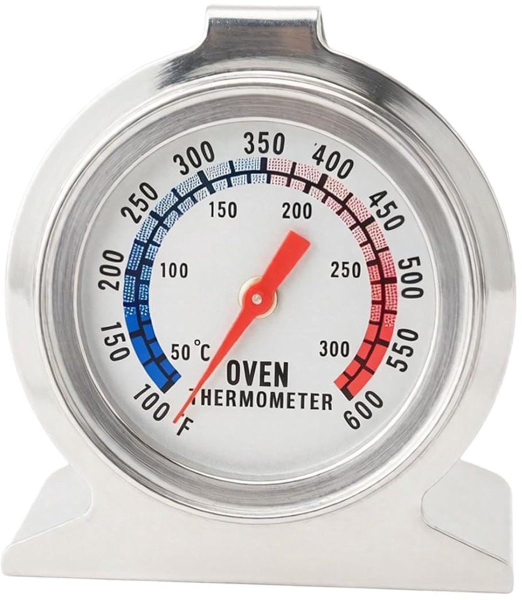 Thermometer voor pizzaoven, analoog, 50-300 °C, grillthermometer van roestvrij staal, zonder batterijen, friteuse, rookoven, grote wijzerplaat, veilige zones, houder, haak, gemakkelijk te reinigen