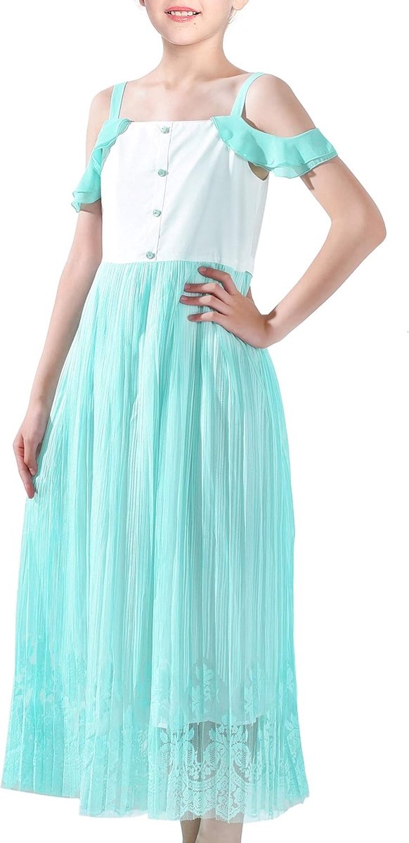 Jurk Chiffon Luipaard print Koude schouder Maxi 7-14 jaar