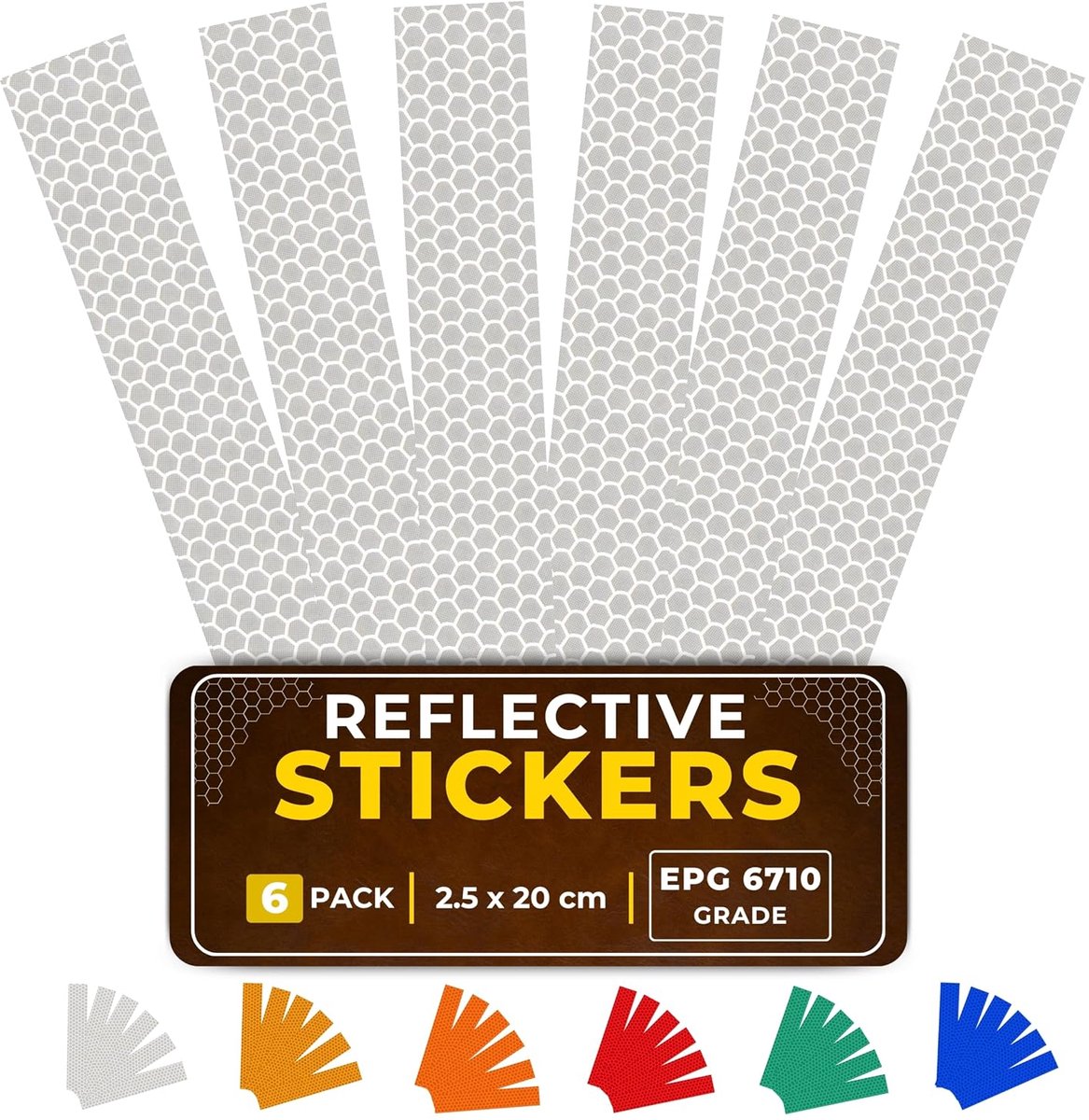 D4956 Zelfklevende reflecterende tape – Goed zichtbare veiligheidsstrips voor voertuigen, auto's, fietsen, motoren en helmen (Wit, 2,5 x 20 cm, 6 stuks)
