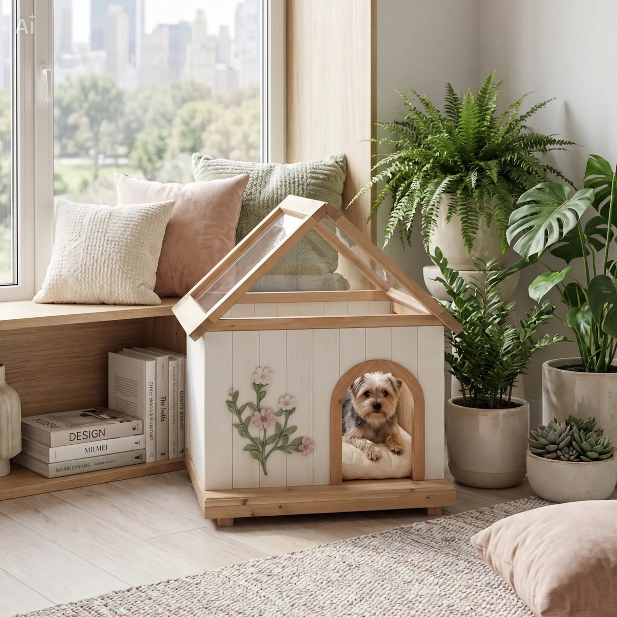 Dierenhuis Met Acryl Dak – 68 Cm – Wit – Hout – Voor Katten En Kleine Honden – Cottage Stijl – Met Afneembaar Voorpaneel