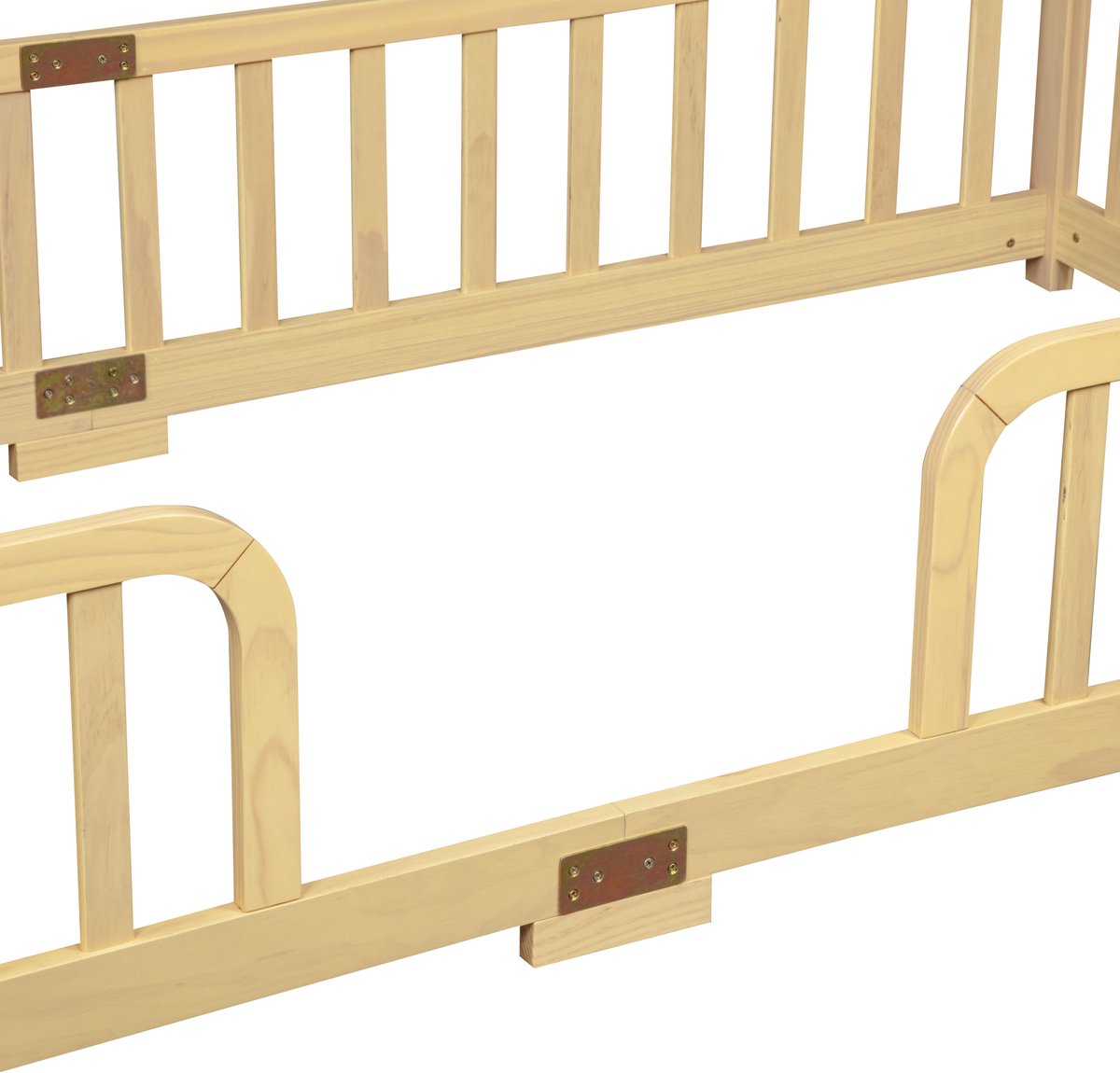 WUVRIE Kinderbed 90x200 cm met veiligheidshekken en centrale instap, vloerbed in naturel