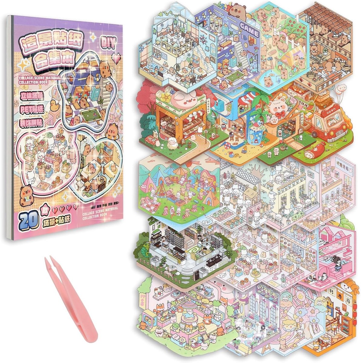 3D Miniatuur Home Stickers voor DIY Decoratie, 46 Bladen, Schattige Stickers voor Volwassenen en Kinderen, Stressverlichting en Creatieve Activiteiten