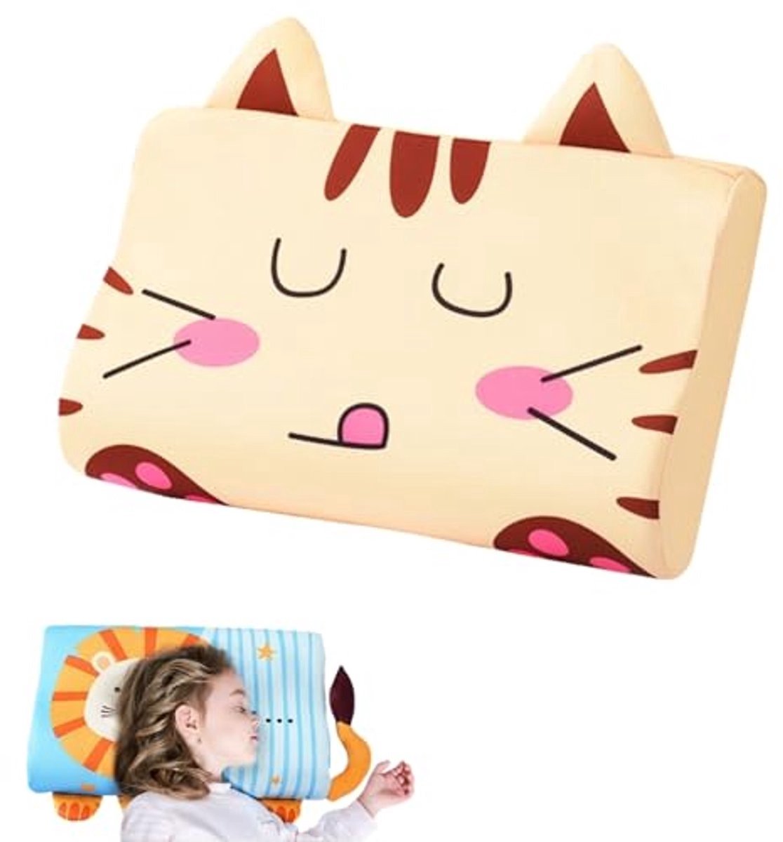 Casalora® Neck Support Pillow, Kids Cervical Cushion, Cartoon Cushion, Orthopedic Children Pillow with Cooling Ice Silk Material and Lightweight Design for Better Sleep, 15.75x9.84x2.76 Inches -Kat