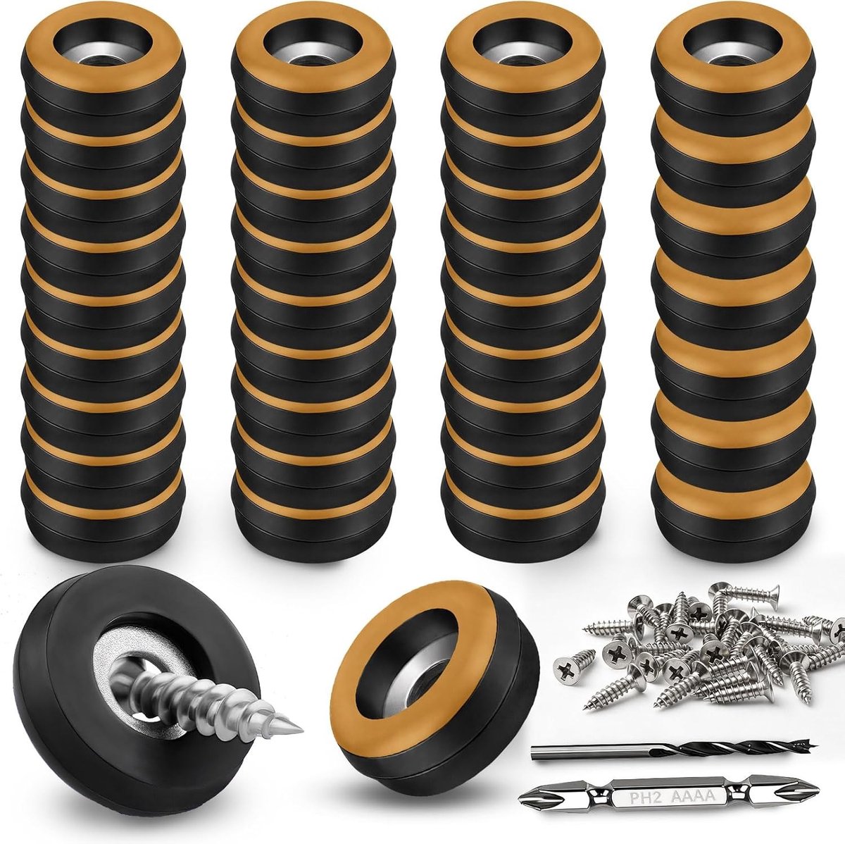 Glijders voor Meubels, 36 Stuks Vloerglijders met een Diameter van 19 mm, Inclusief RVS Schroeven en Boortjes voor Eenvoudige Montage, Ideaal voor Bescherming van Vloeren en Meubels