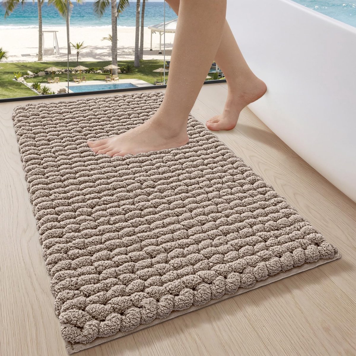Badmat - 40 x 60 cm - Chenille - Modern - Antislip - Machinewasbaar - Beige