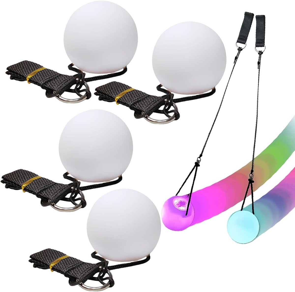 4-delige Glow Poi Set met LED Poi Balls, Juggling Balls en Dubbele Lussen voor Dans, Feesten en Beginners - Luminous Juggling Balls voor Creatieve Acties