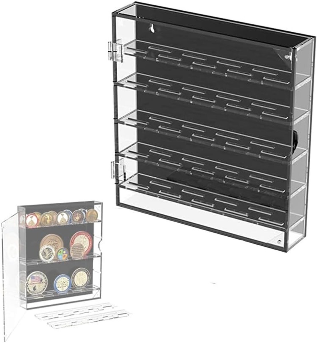 Uitstekende Displaystand voor Challenge Coins en Verzamelobjecten met Verwijderbare Planken en Acryl Bescherming