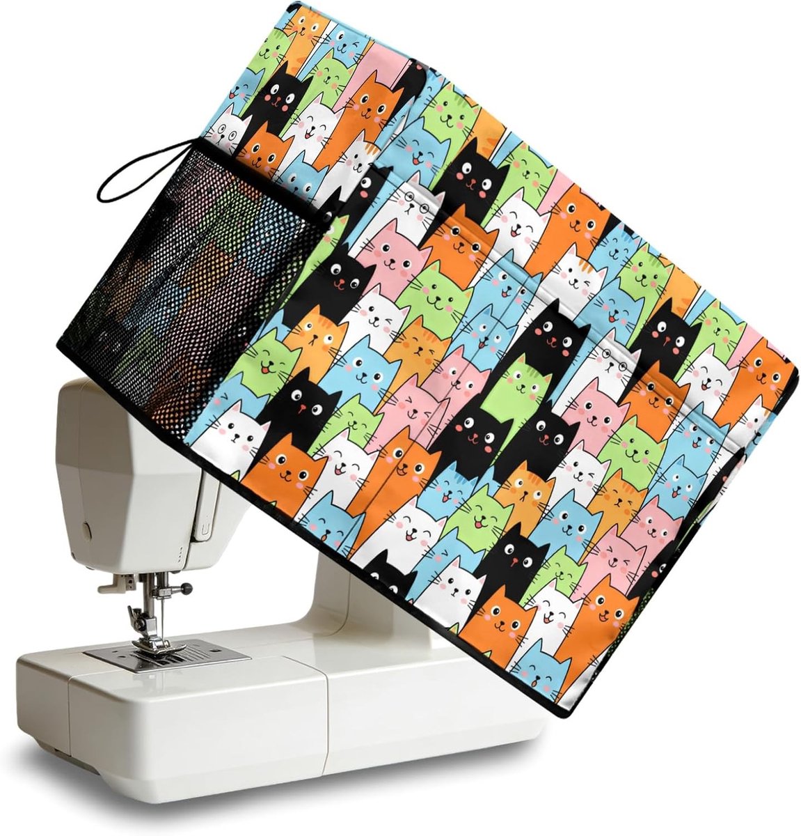 Sewing Machine Cover met Opbergzakken, Beschermende en Decoratieve Stofhoes voor Naaiapparatuur en Kattenliefhebbers